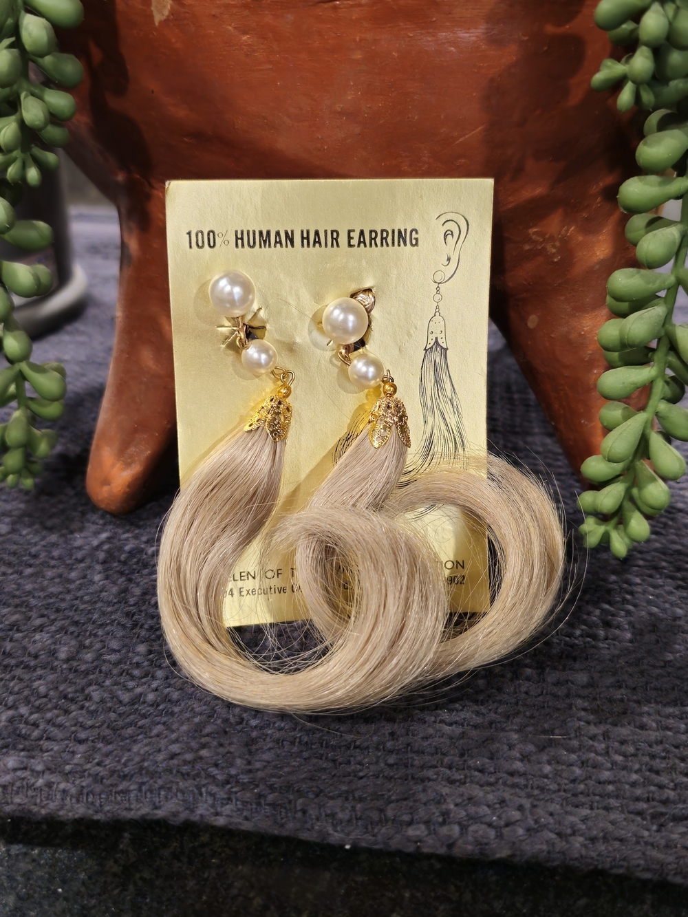 Human Hair Pearl Drop Earrings